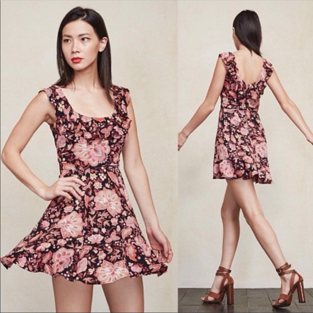REFORMATION Perla Dress In Hendrix Floral Ruffles